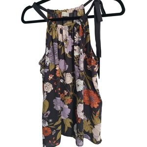Loft Outlet Floral Top Sleeveless Tie Shoulder Blouse Multicolor L